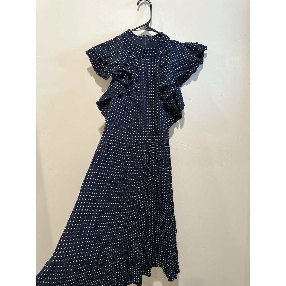 Chelsea28 Navy Polka Dot Ruffle-Shoulder Maxi Dress